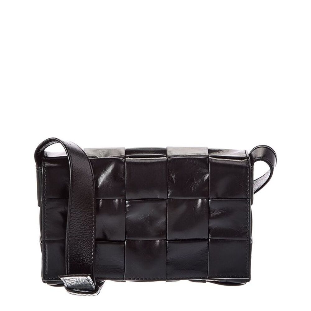 Bottega Veneta Cassette Small Maxi Intrecciato Leather Crossbody, Black